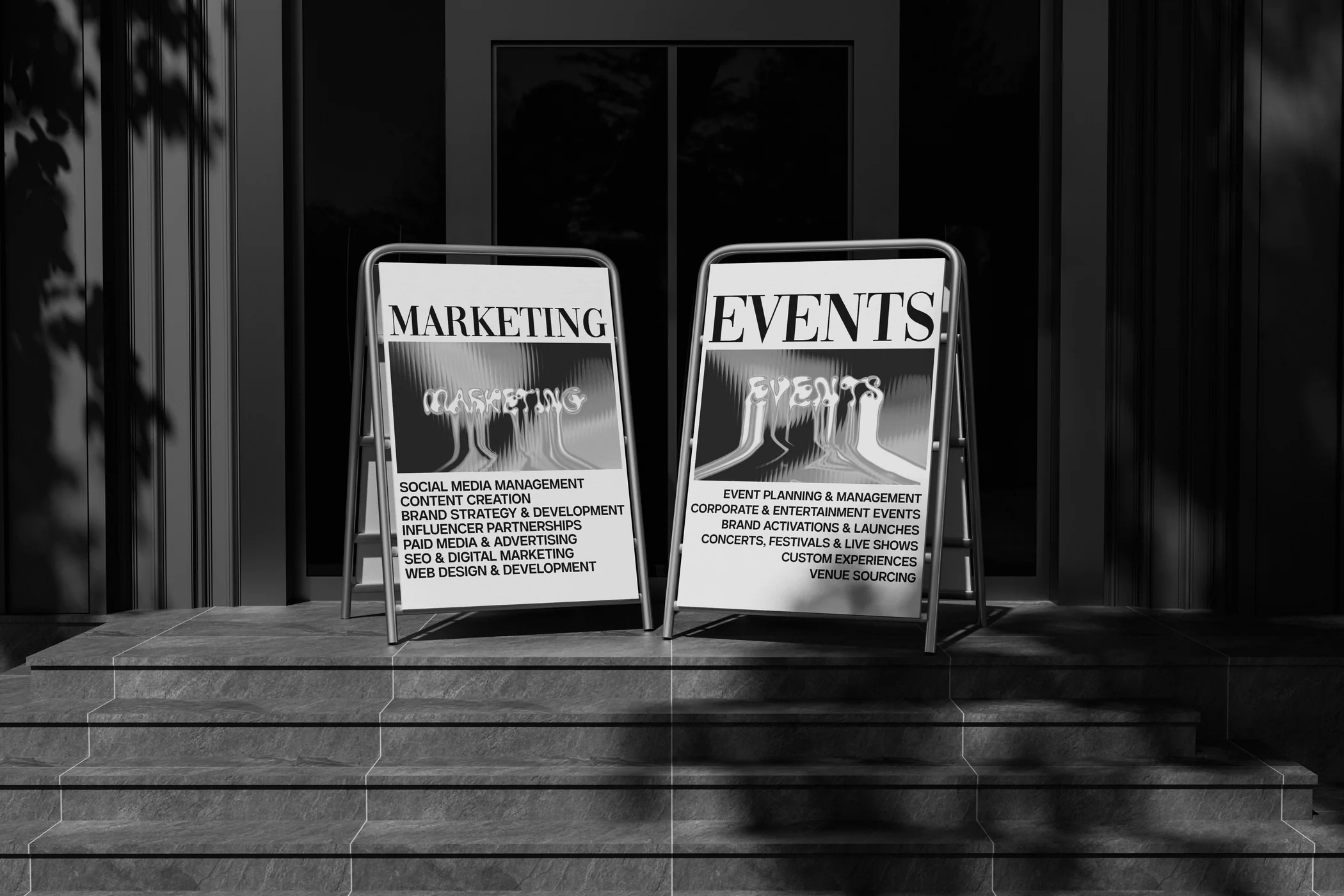 Cinematic television installation behind Project One & Co. identity