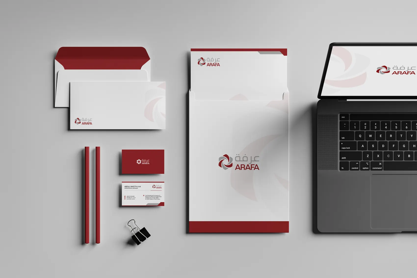 Arafa brand identity stationery
