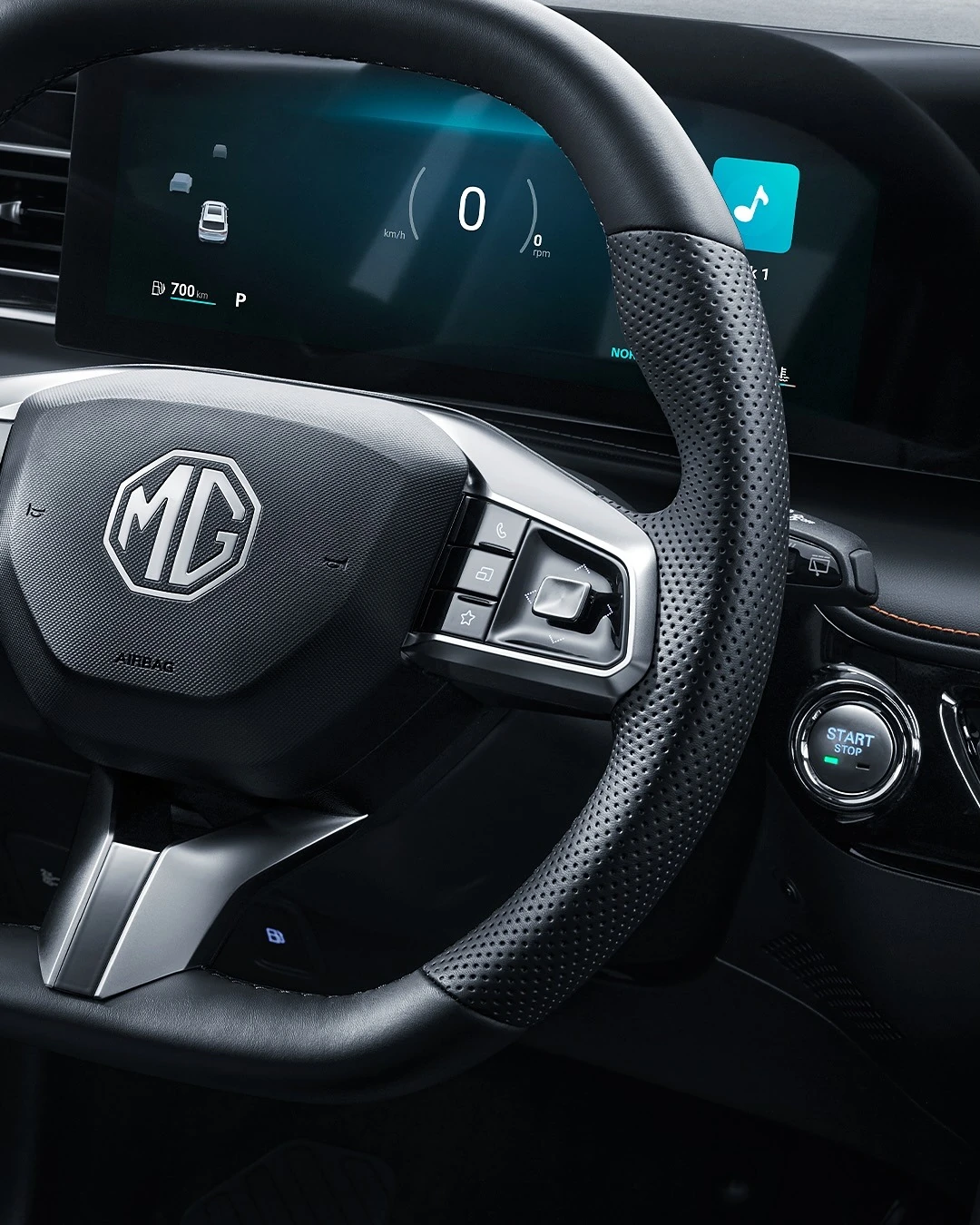 MG steering wheel and digital cockpit — automotive photography